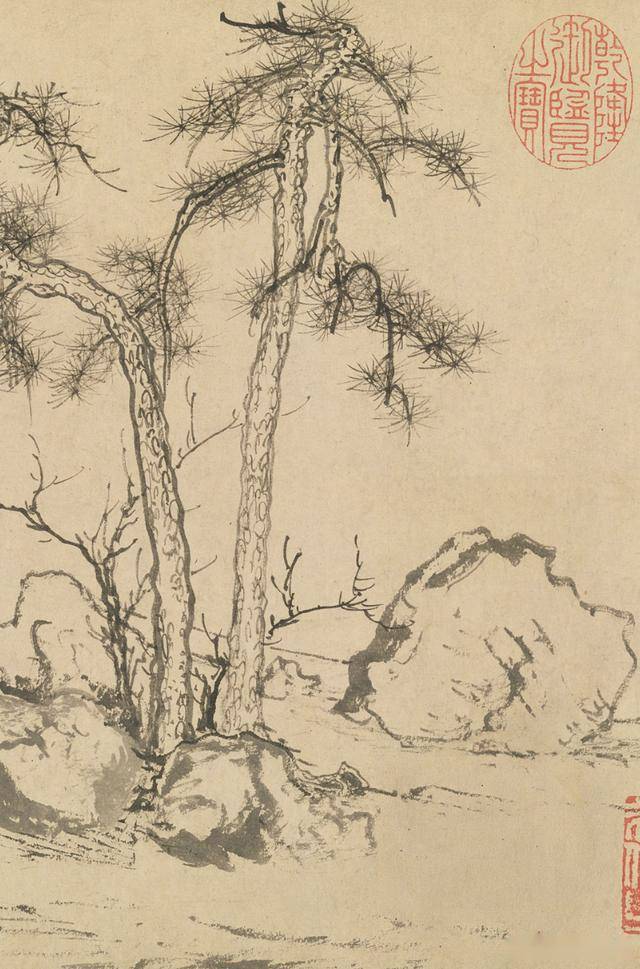 在赵孟頫之前,平远山水画非常注重藉由笔墨,皴染等技巧来表达画面中的