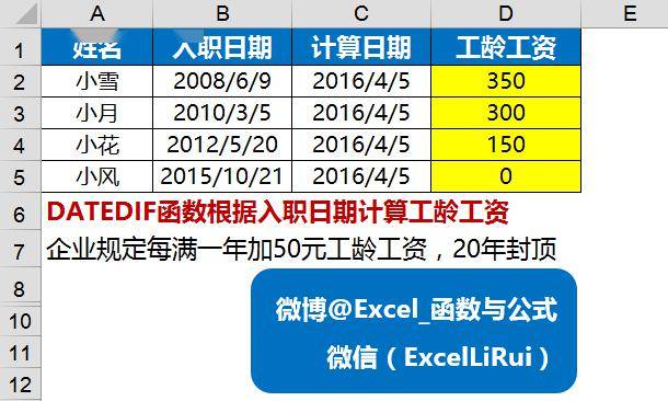 四,datedif函数根据入职日期计算工龄工资