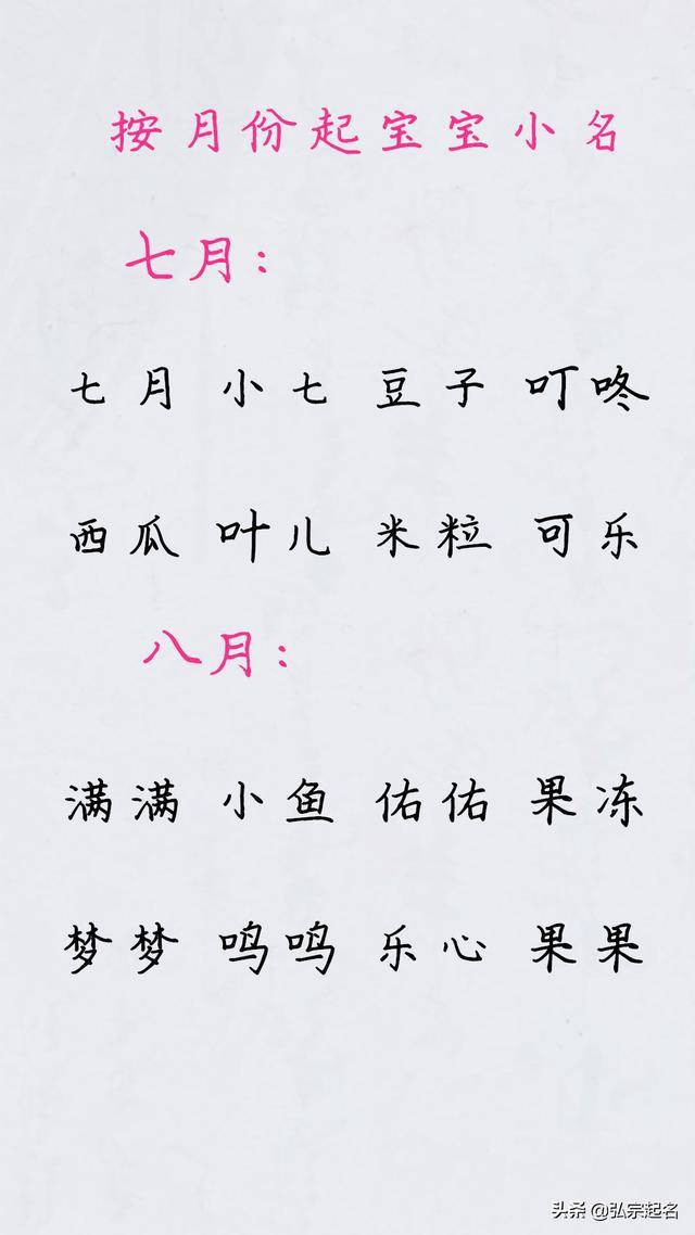 根据月份起别致小名,你宝宝几月出生?