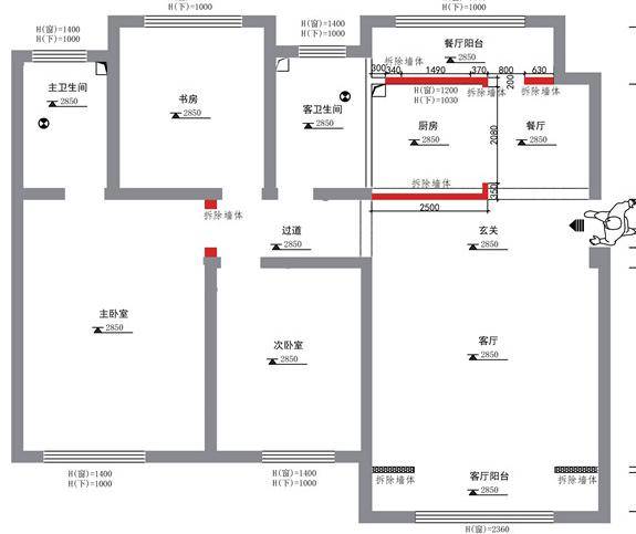 户型墙体拆改示意图: 效果图鉴赏: 1,客厅: 客厅原来的阳台拆掉,改善