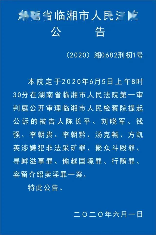 临湘市人民法院关于陈长平等7人涉恶势力犯罪集团案开庭审理的公告