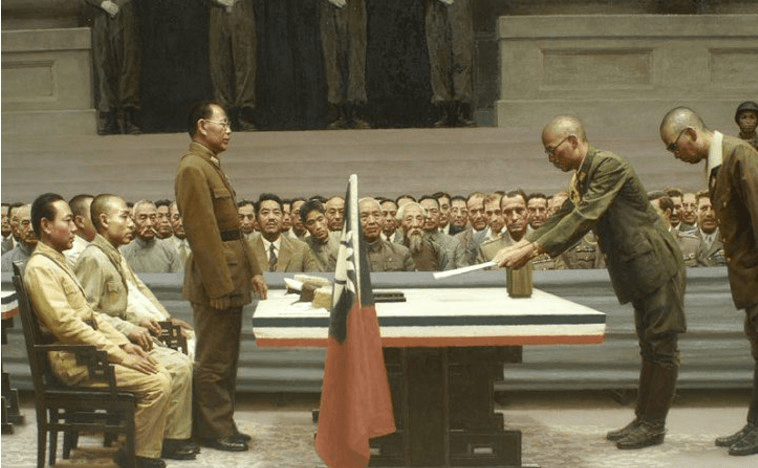 一组老油画,记录1945年9月9日9时日本鬼子在南京投降