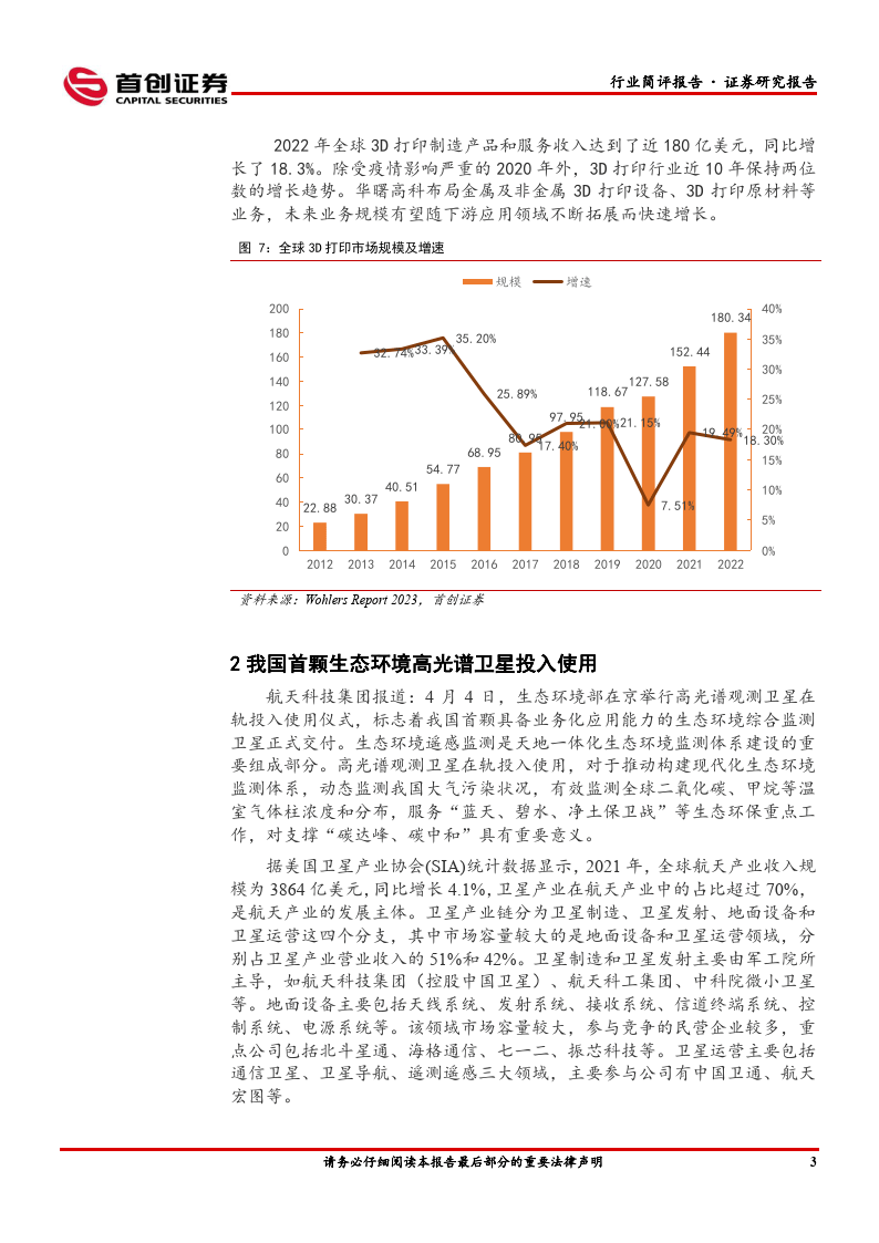 国防军工行业简评陈述：华曙高科即将登岸科创板，公司为领先的3D打印（附下载