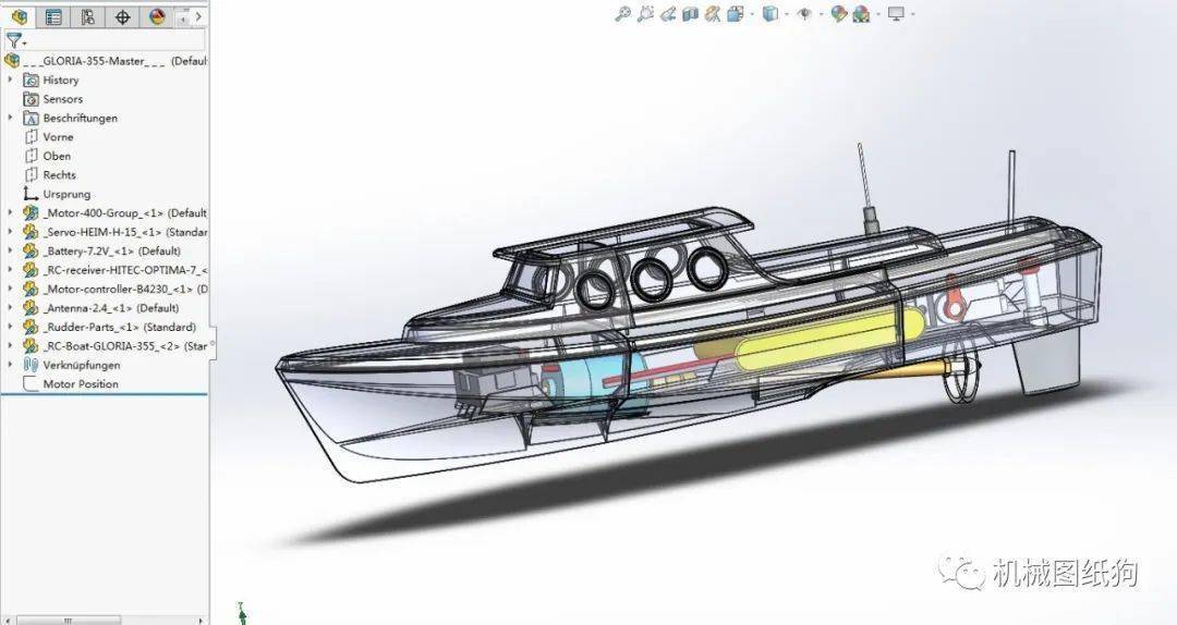 【海洋船舶】gloria-355 rc遥控船模3d数模图纸 solidworks设计 附