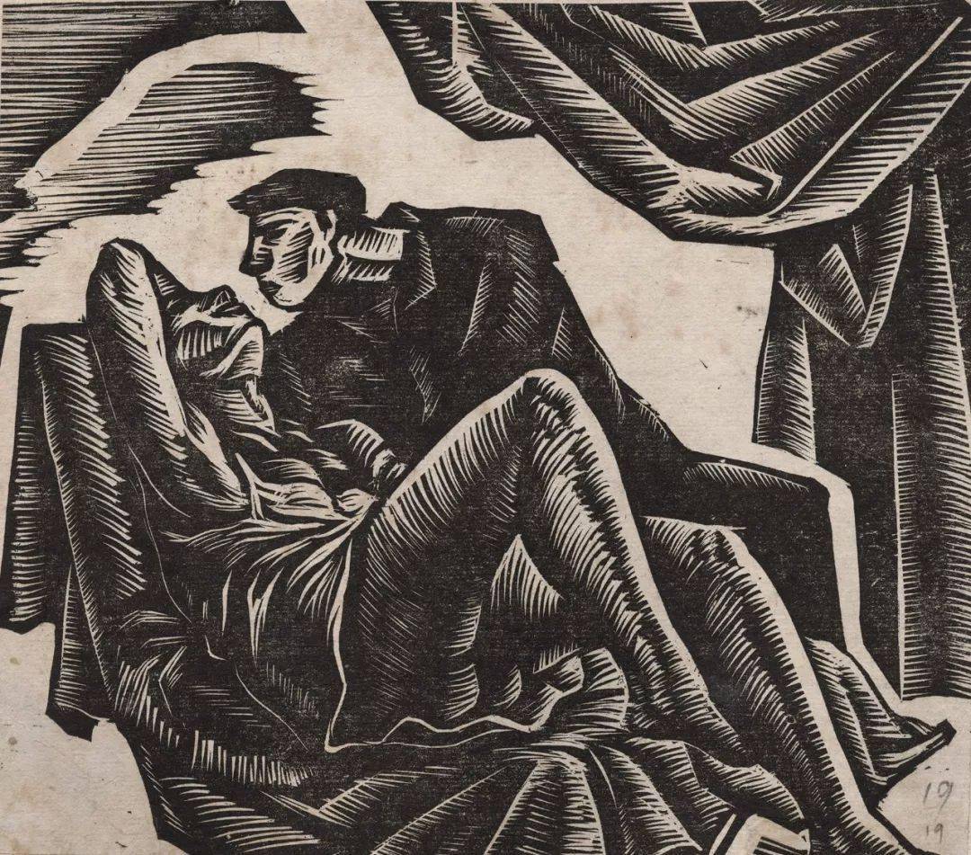 李桦,《罗曼可的梦》,黑白木刻,15.5×13.5 cm,1934 年