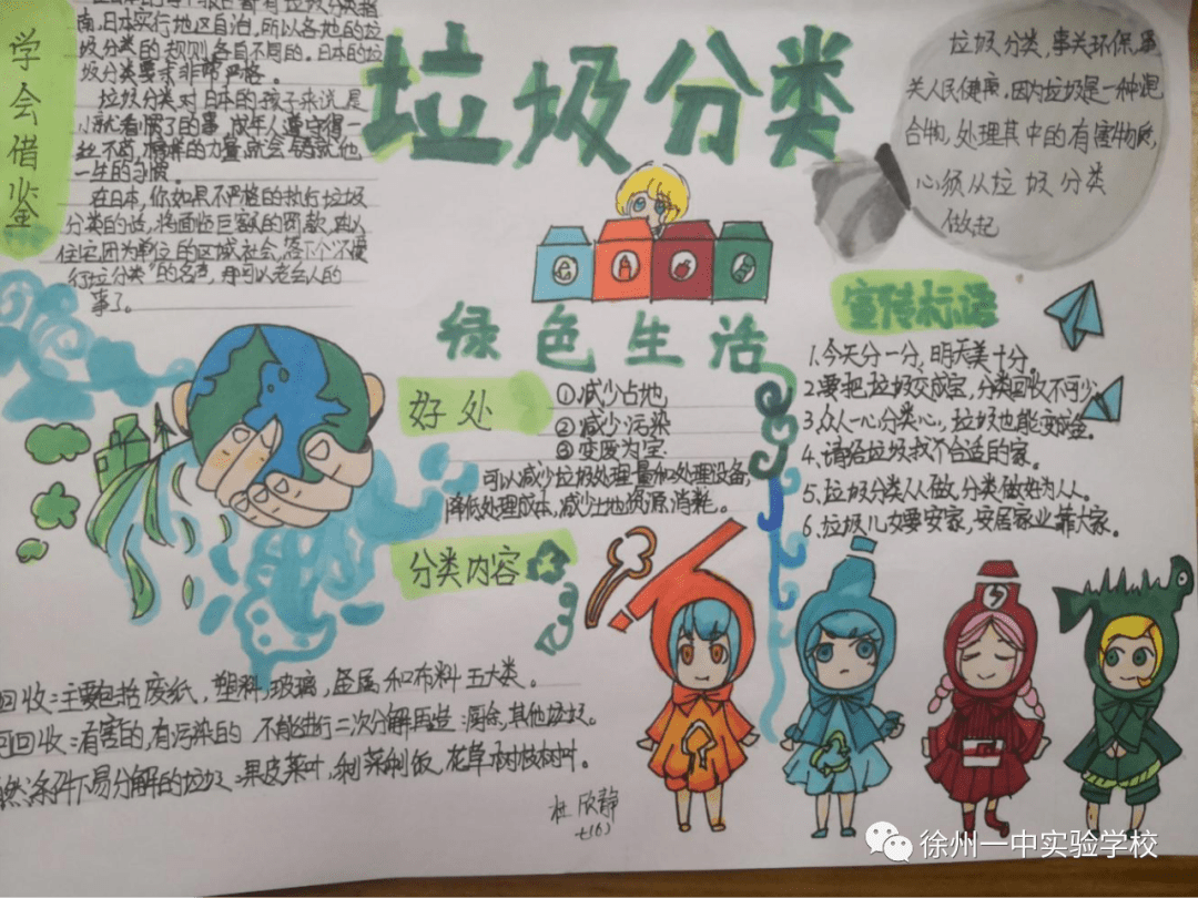 徐州一中实验学校开展垃圾分类你我先行主题手抄报活动