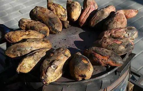 旁很多农村家里都囤了很多每当红薯成熟的季节烤红薯烧熟了散发着热气