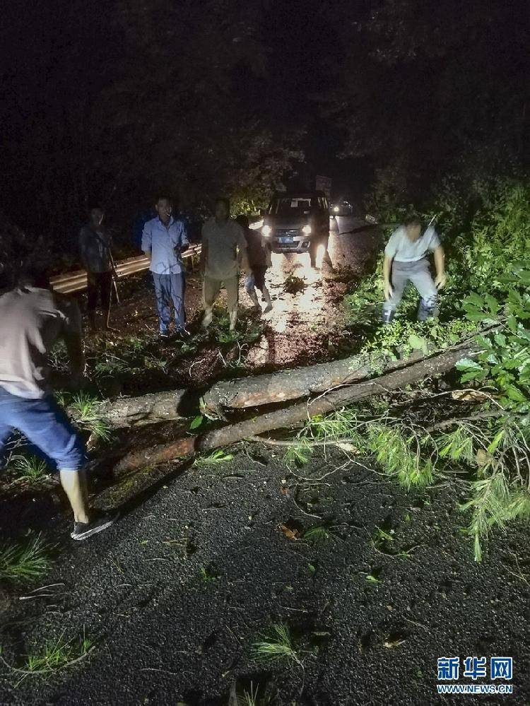 7月2日,在重庆市黔江区鹅池镇南溪村,应急救援力量在疏通被山体垮塌