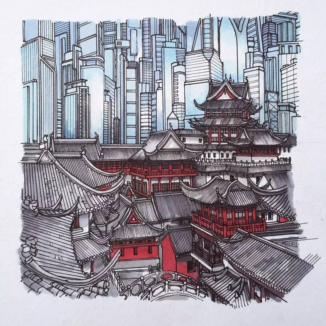 老外笔下风景手绘插画,把湖南张家界画得美轮美奂!