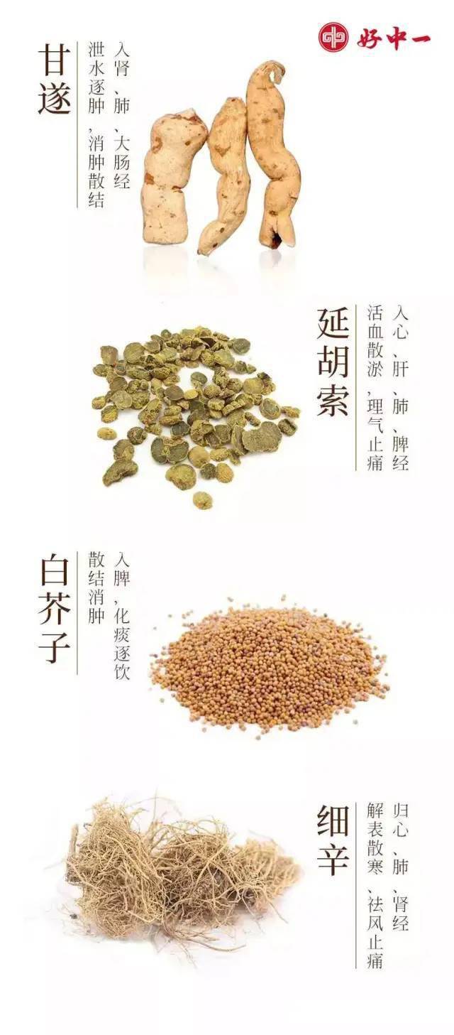 主要成分是:甘遂,延胡索,白芥子和细辛等药材