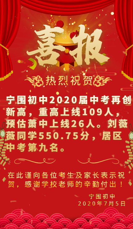 萧山多所初中发布中考喜报!高桥515分以上97人,益农517分以上45人