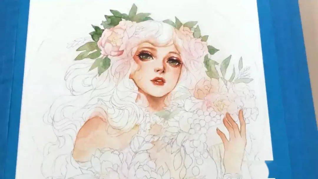【视频】超华丽的森系美少女水彩手绘
