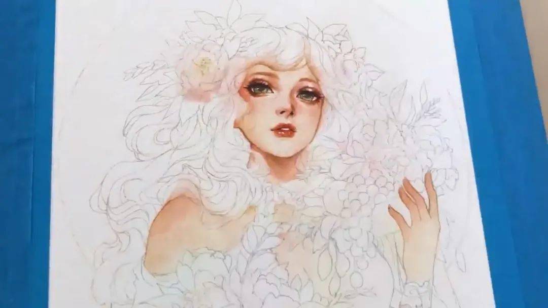 【视频】超华丽的森系美少女水彩手绘