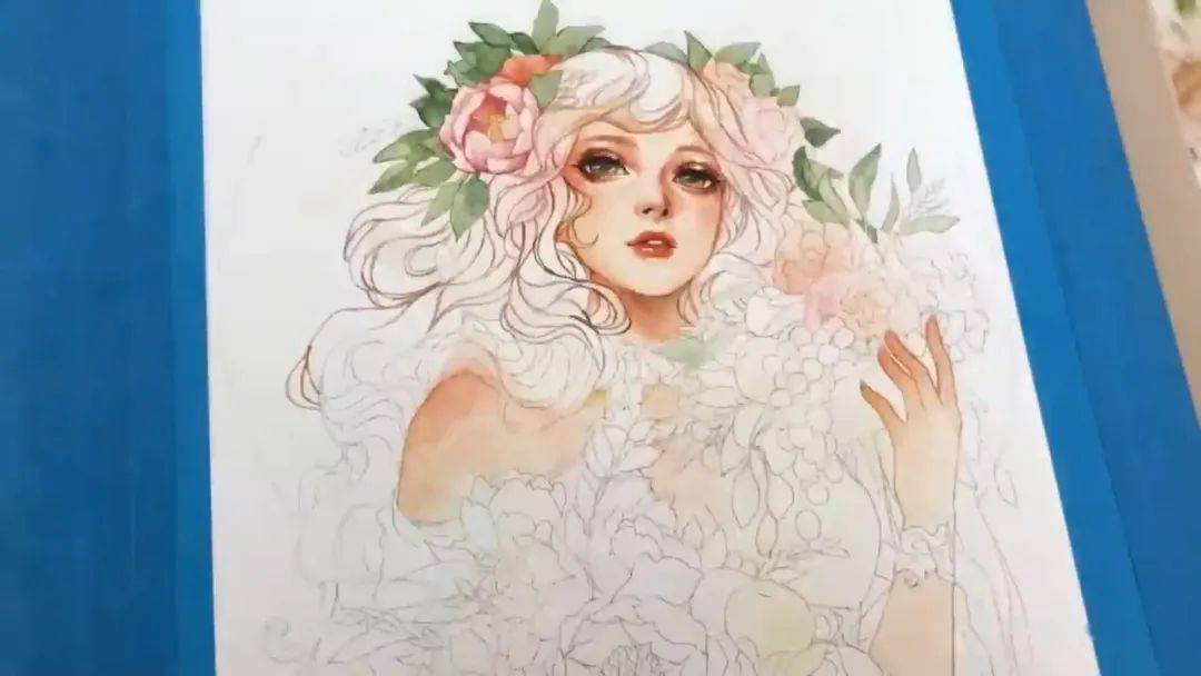 【视频】超华丽的森系美少女水彩手绘