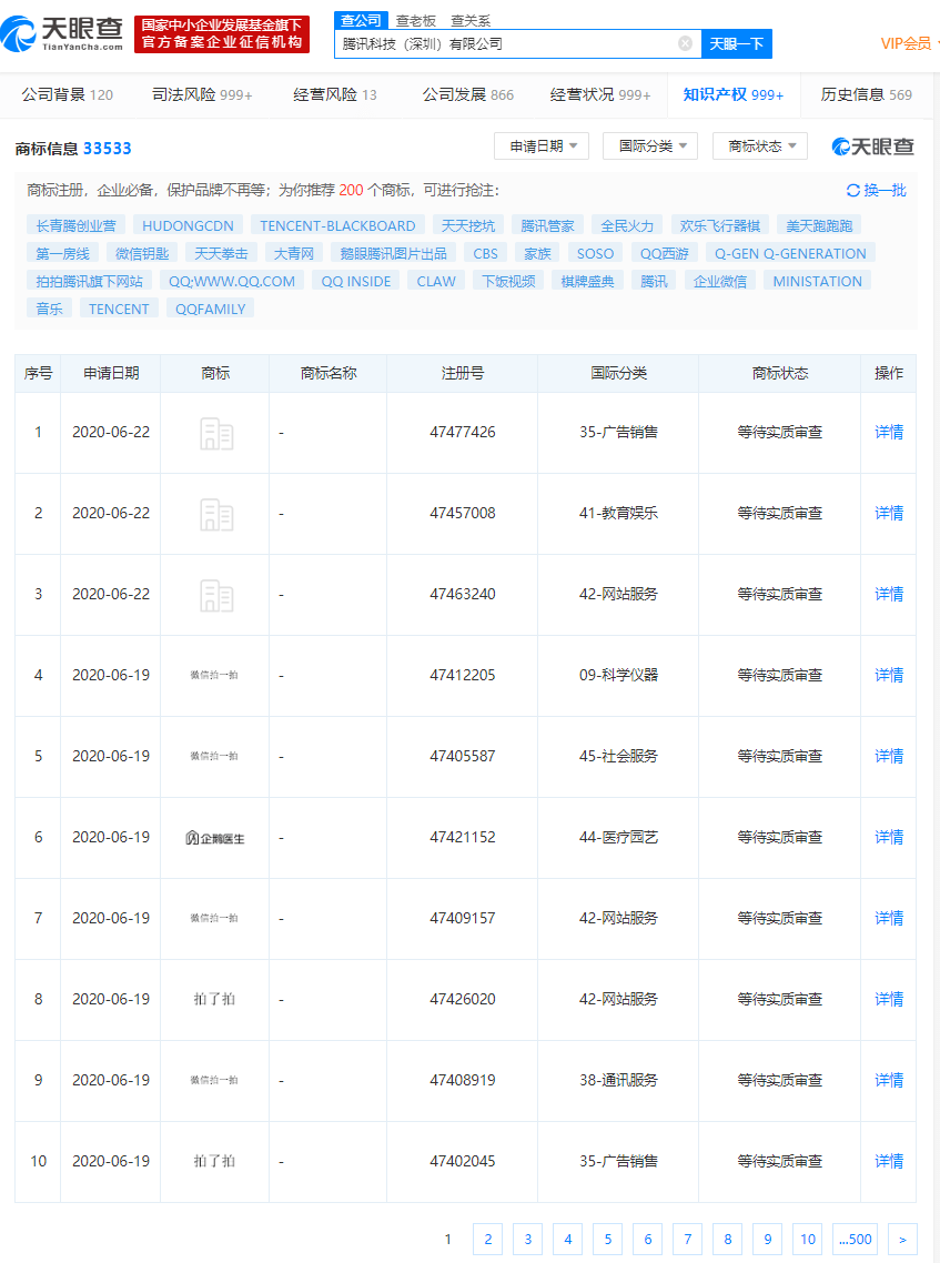 有关|腾讯科技（深圳）有限公司申请多个有关“拍一拍”的商标