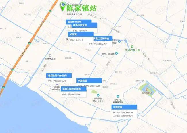 崇明岛东滩段站点周边项目一览  崇明县东滩段共设有3站,包括陈家镇