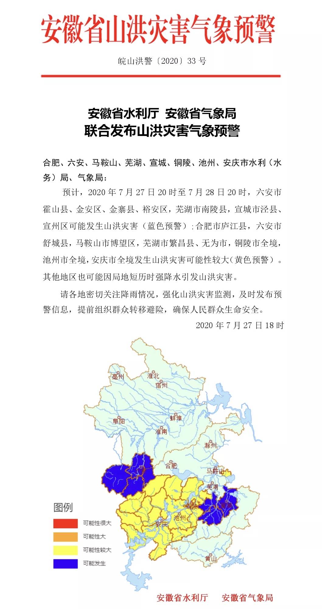 安徽省|安徽省发布地质灾害和山洪灾害双预警，长江流域风险高