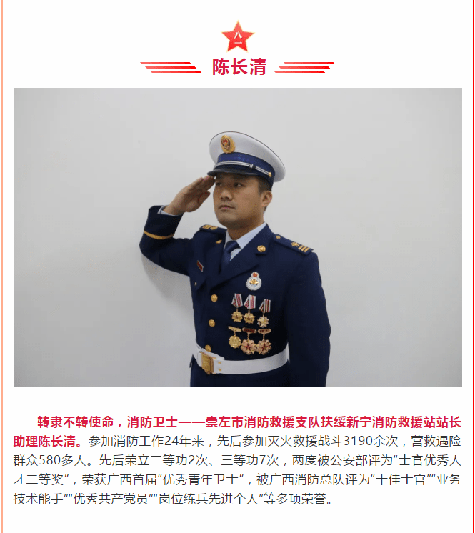 祝贺崇左市消防救援支队陈长清同志荣获崇左市首届最美退役军人称号