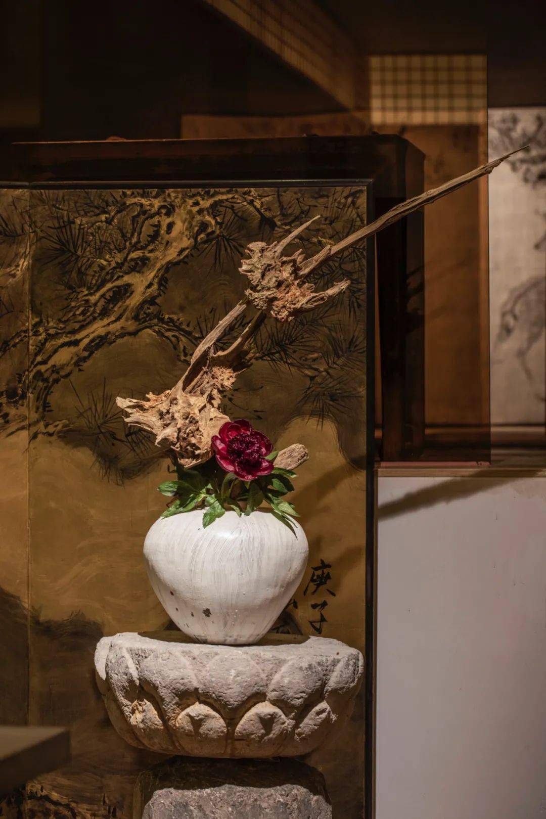 暖簾『薔薇』水墨画家による肉筆 一点物 絵画