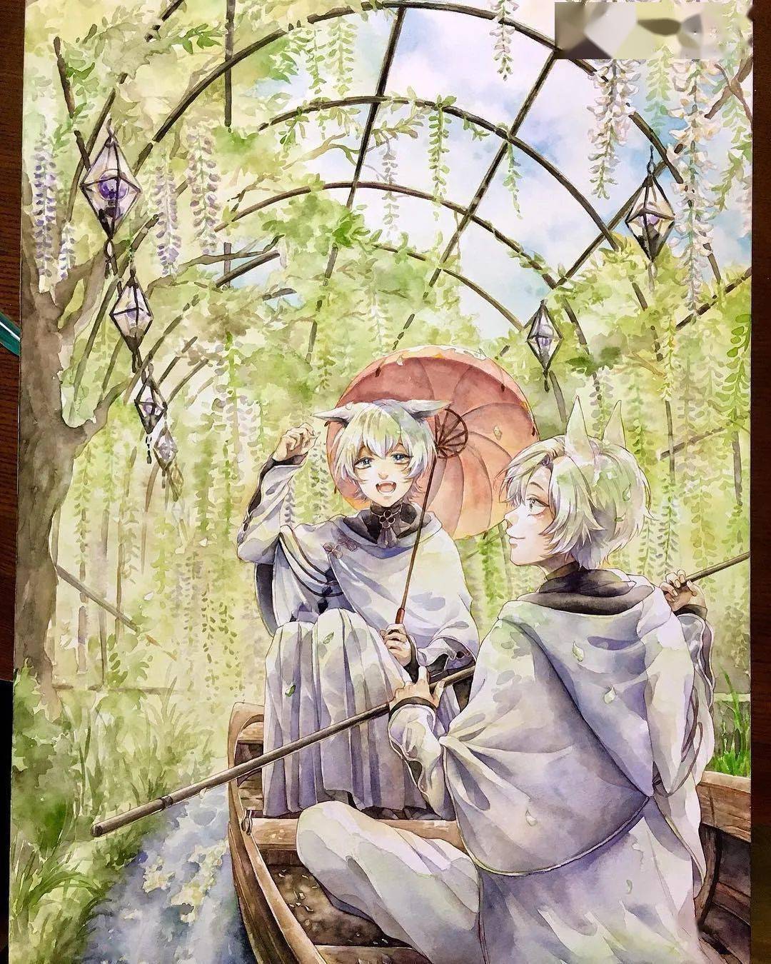 场景华丽透亮的水彩动漫画