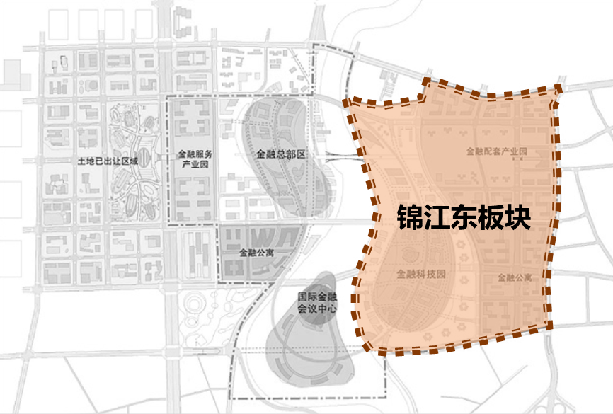 金融城三期由府河两岸的交子公园板块和锦江东板块共同组成.