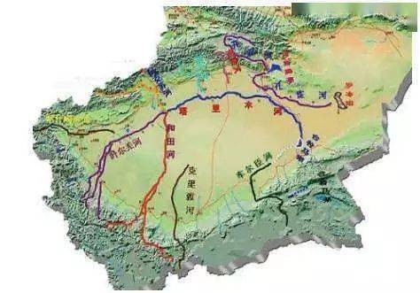 阿克苏河,叶尔羌河,和田河,开都—孔雀河等各自从四面八方蜿蜒流淌