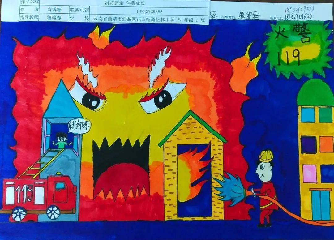 "小小消防员"儿童绘画,小朋友眼中的"消防世界"
