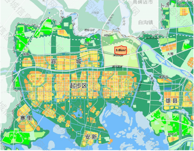 淀东片区位于雄安新区东部,片区东邻 霸州市和固安县,规划范围南至