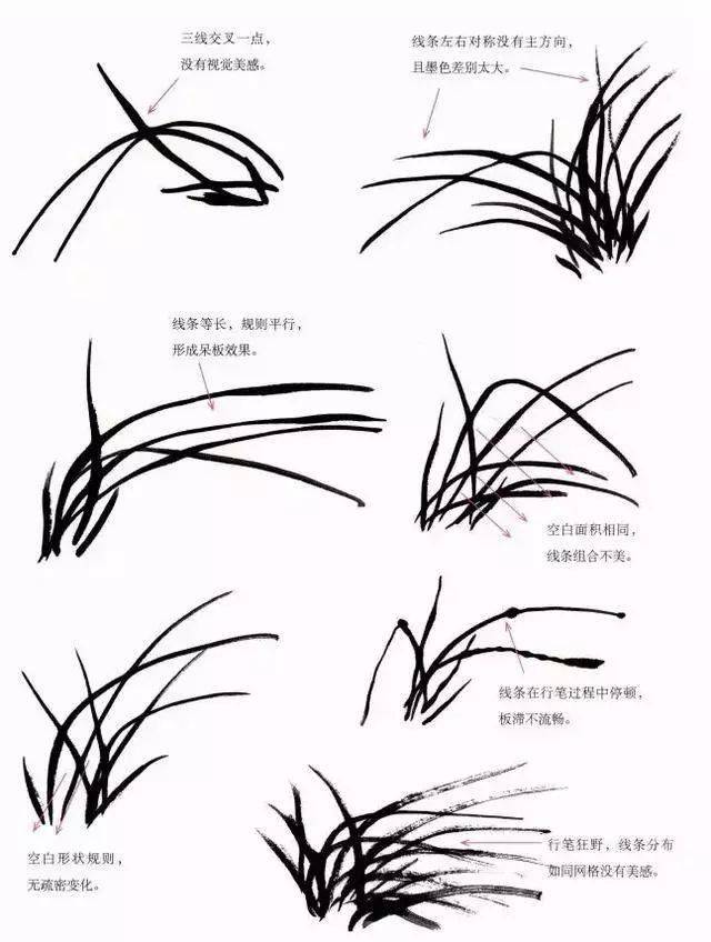 画兰草不当用笔举例↓↓↓