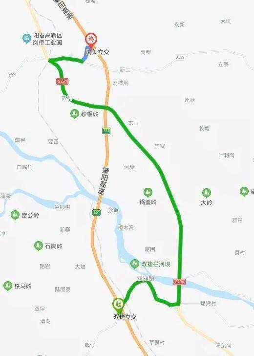 6km→234国道13.4km→599县道2km,在岗美收费站重新上高速(该