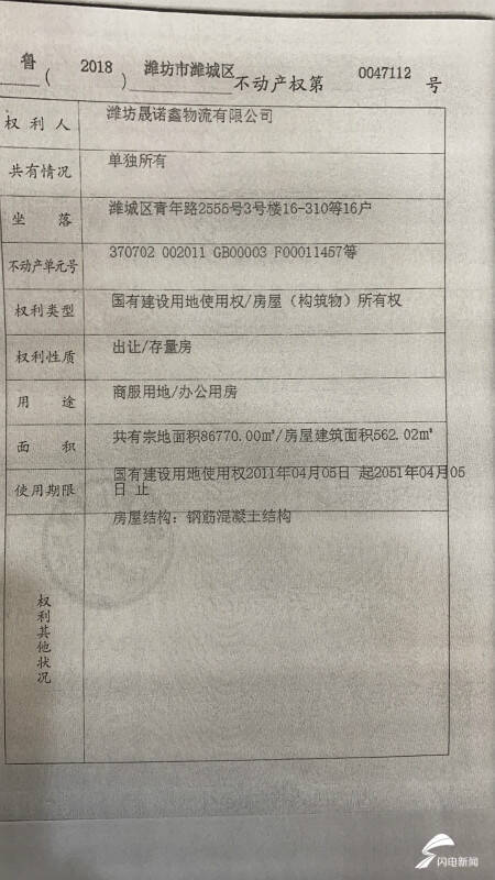 潍坊一家拍卖公司竞拍买到的,并在当年给这8层房产办理了了不动产权证