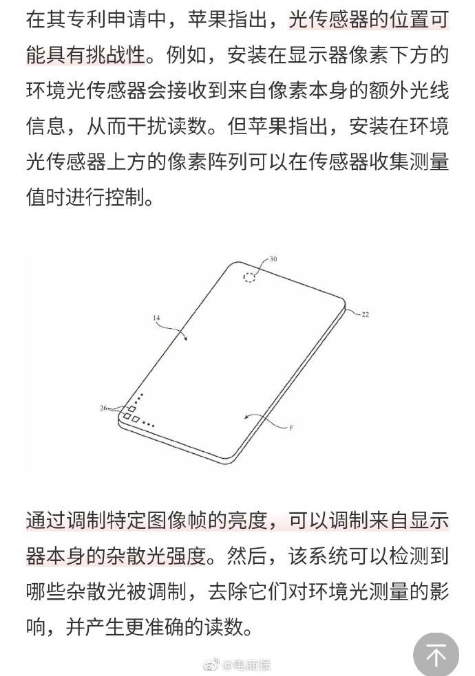 屏下|未来苹果iPhone或采用屏下光线传感器，以消除或减小刘海