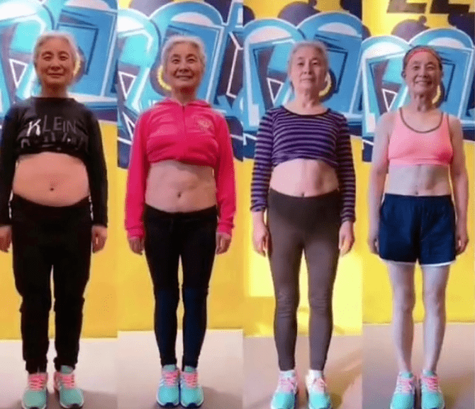 健身房|70岁奶奶火了，3个月减重28斤，用马甲线征服40万人，太硬核了！