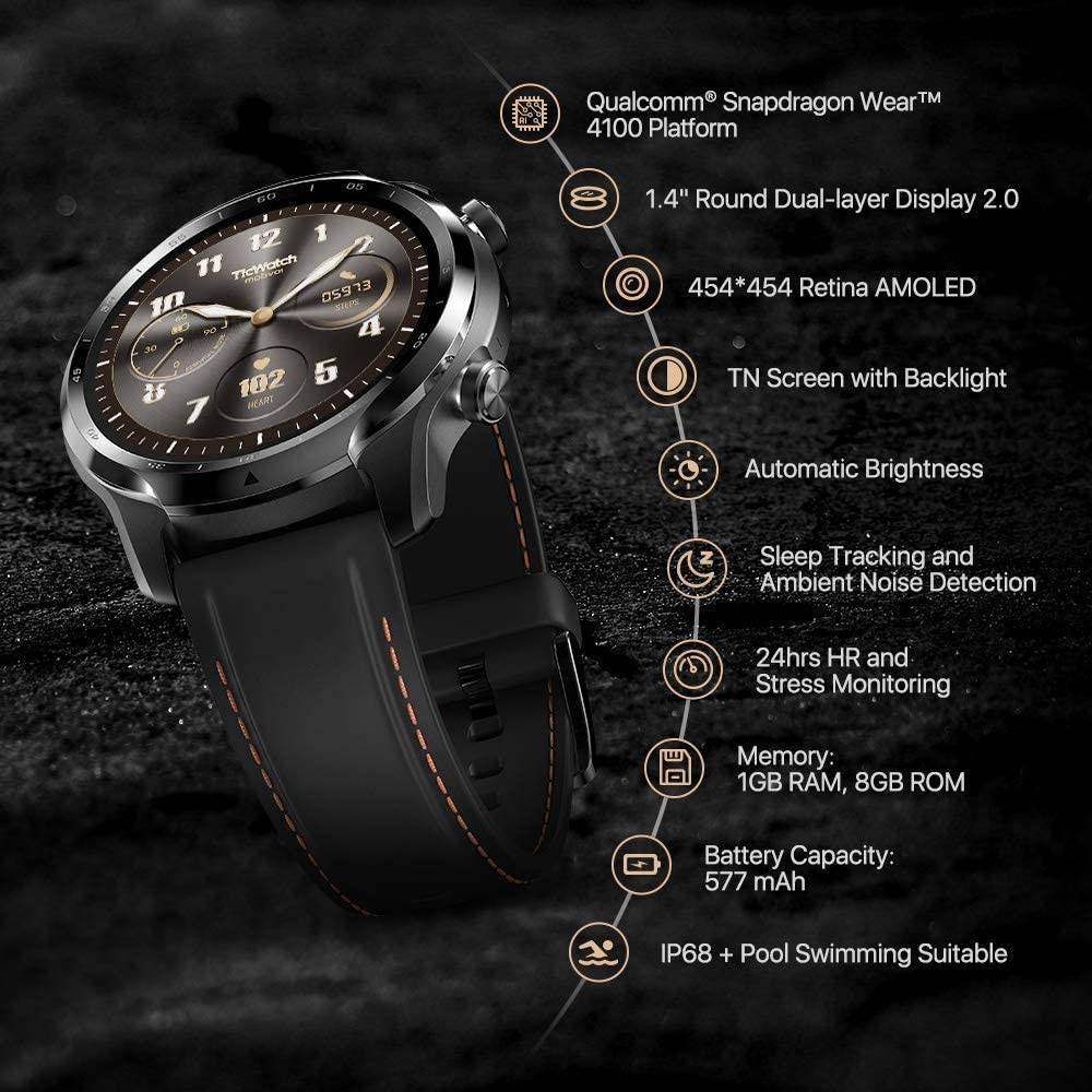 ticwatch pro 3智能手表发布:首发骁龙wear 4100芯片