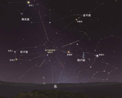 猎户座流星雨辐射点及其周边星座示意图.(北京天文馆供图)