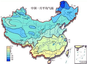 0℃等温线一月份多年平均温度图上的这条线大体上