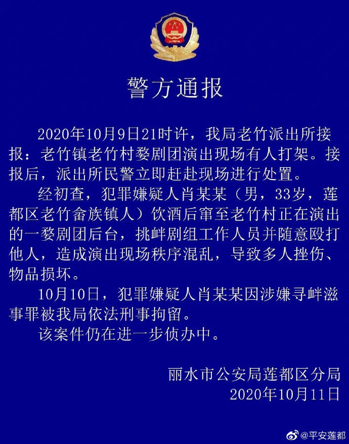 肖某某|饮酒后窜至剧团后台挑衅并殴打他人 浙江一男子被刑拘