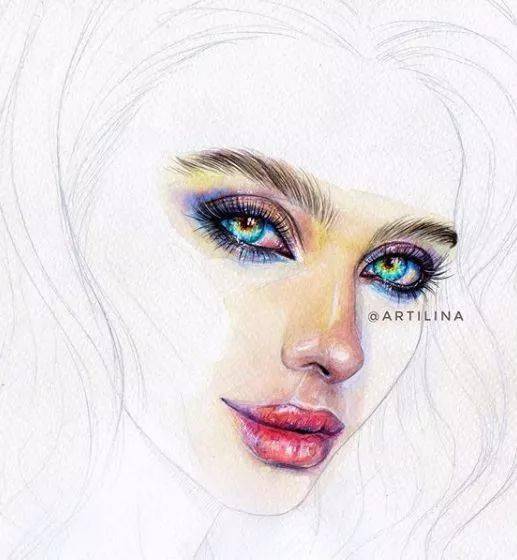 水彩|沉迷眼睛刻画的小伙伴看过来！Lina的水彩人物肖像步骤统统分享给你！