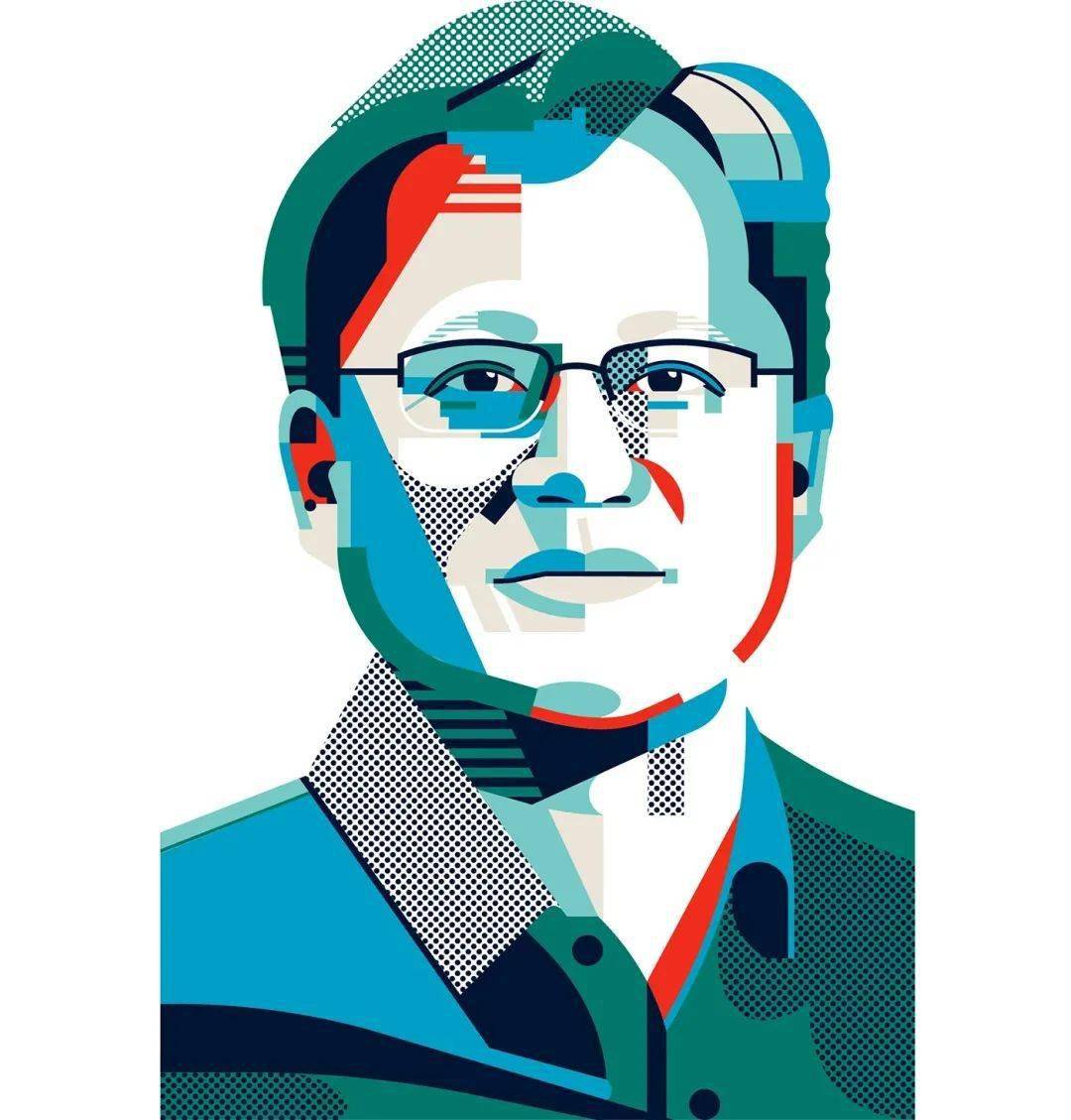 色块与网点构成人物肖像插画