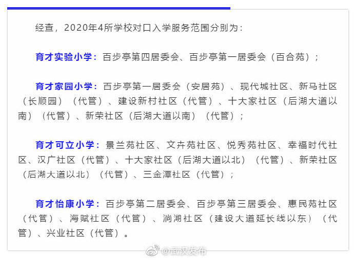 江岸区|这4所育才系小学对口哪些片区？权威回复来了