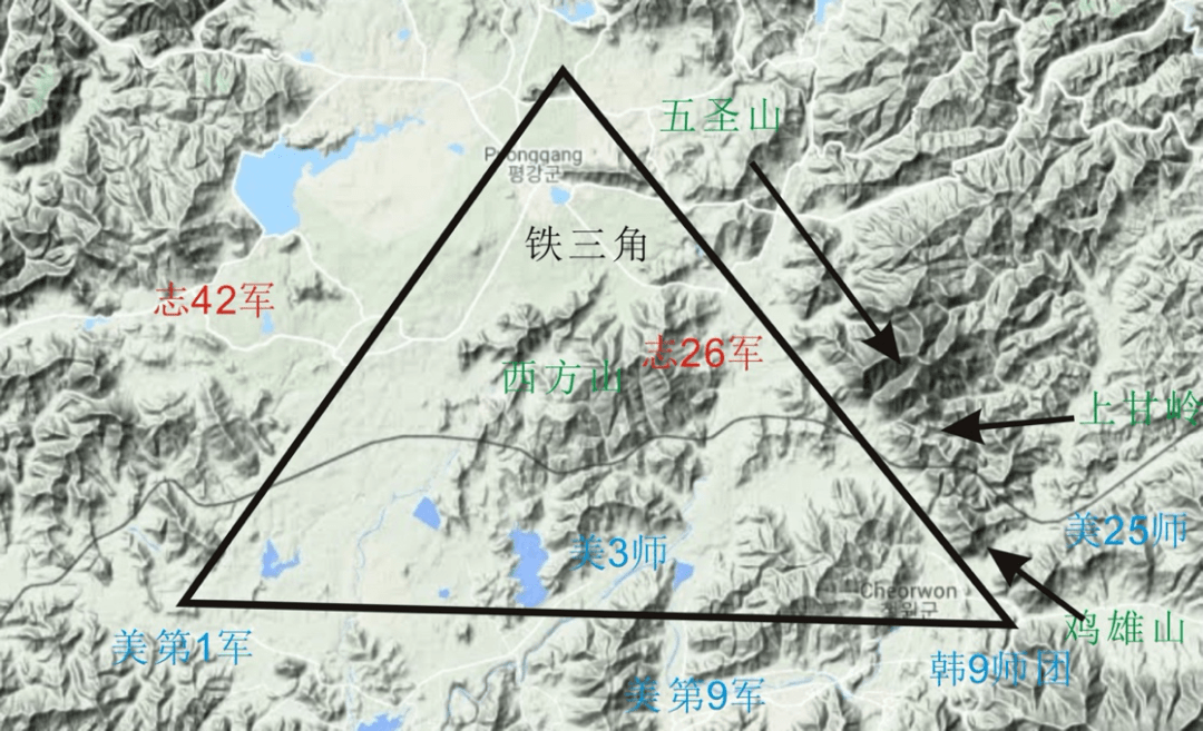 "铁三角"指的是朝鲜半岛上铁原,平康,金化之间的三角区域,其中的平康