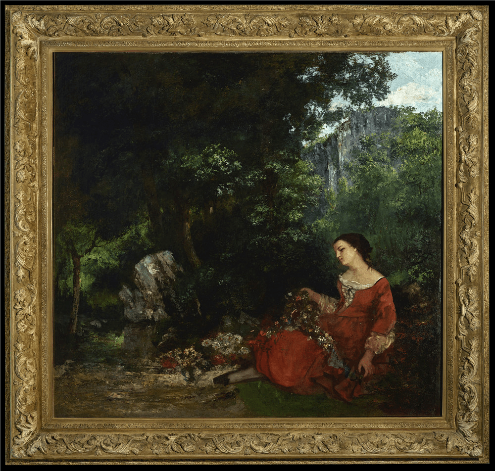 库尔贝 持花环的少女 125cm×133cm 布面油画 1856年作 全山石艺术