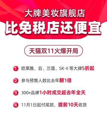 预售|天猫双11开局：1小时超300个品牌成交额超去年全天