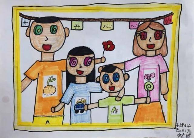 天河|手绘全家福丨石牌小学四年级优秀作品欣赏,为你喜欢的作品投票吧