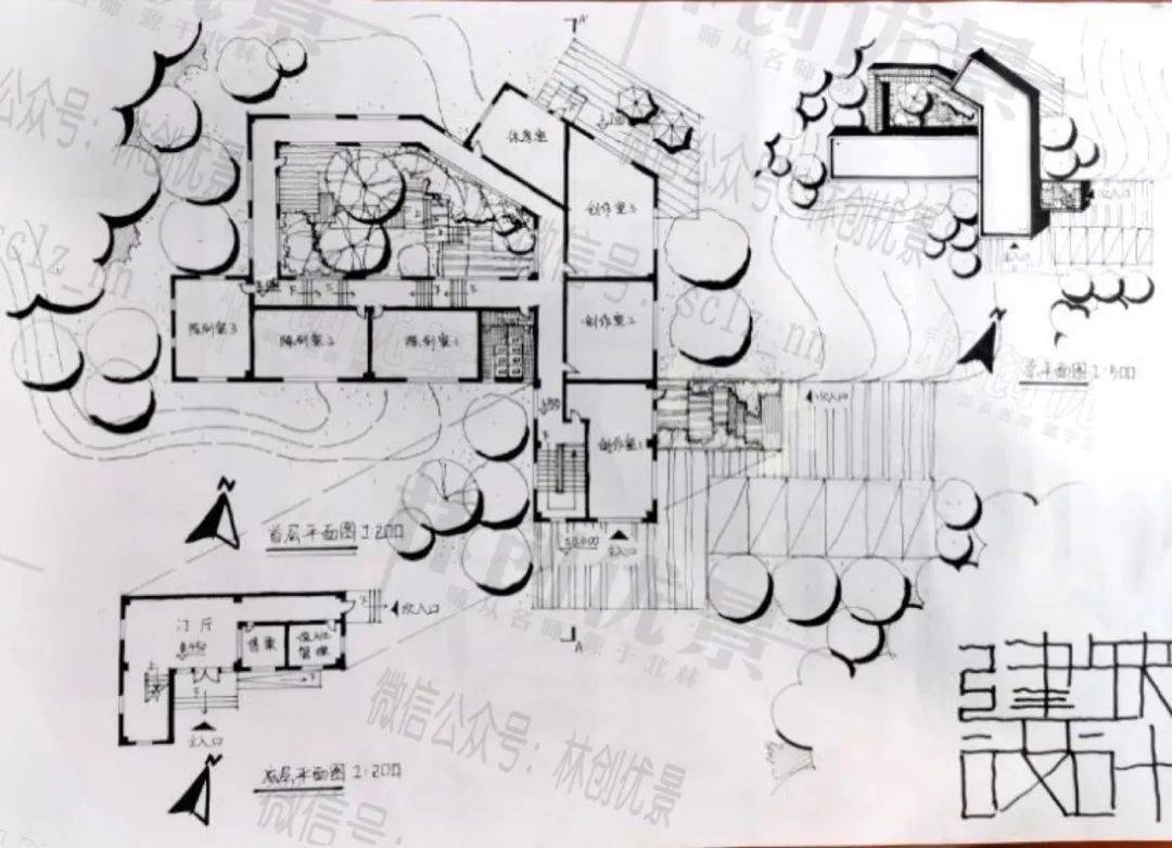 评图24】建筑课后评图专题——异形建筑,布局分区,轴测效果,平面排版