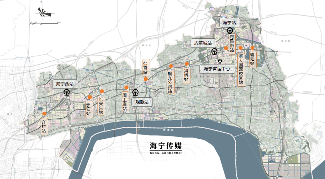 海宁客运中心站 十节点: 许村站,长安站,长安东站,周王庙站,盐官站,桐