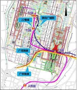 机场航站楼的地铁3号线和贯穿花都汽车产业基地,广州北站片区,广州空