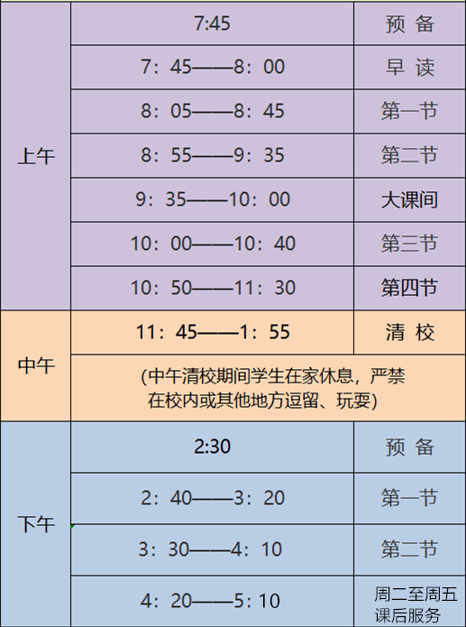 颍上慎城二小冬季作息时间表