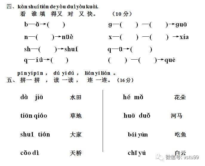 小学语文上册汉语拼音      页(共   页)