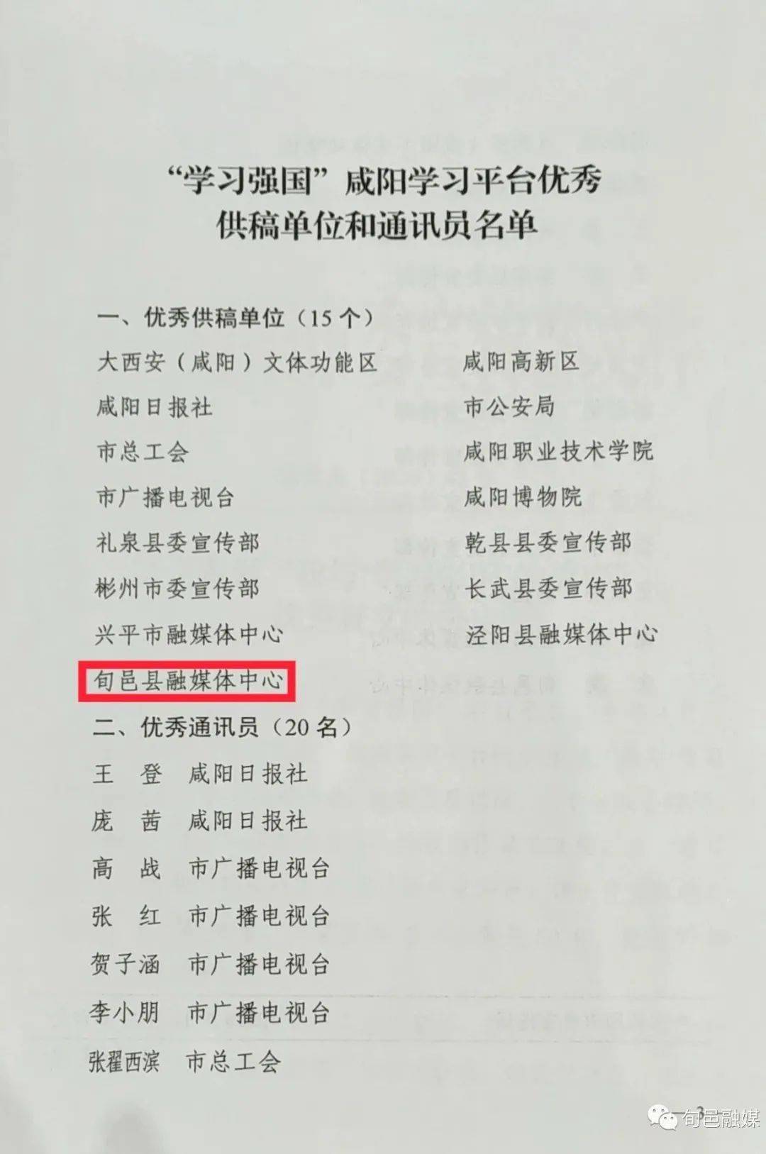 喜讯旬邑县融媒体中心荣获学习强国咸阳学习平台优秀供稿单位荣誉称号